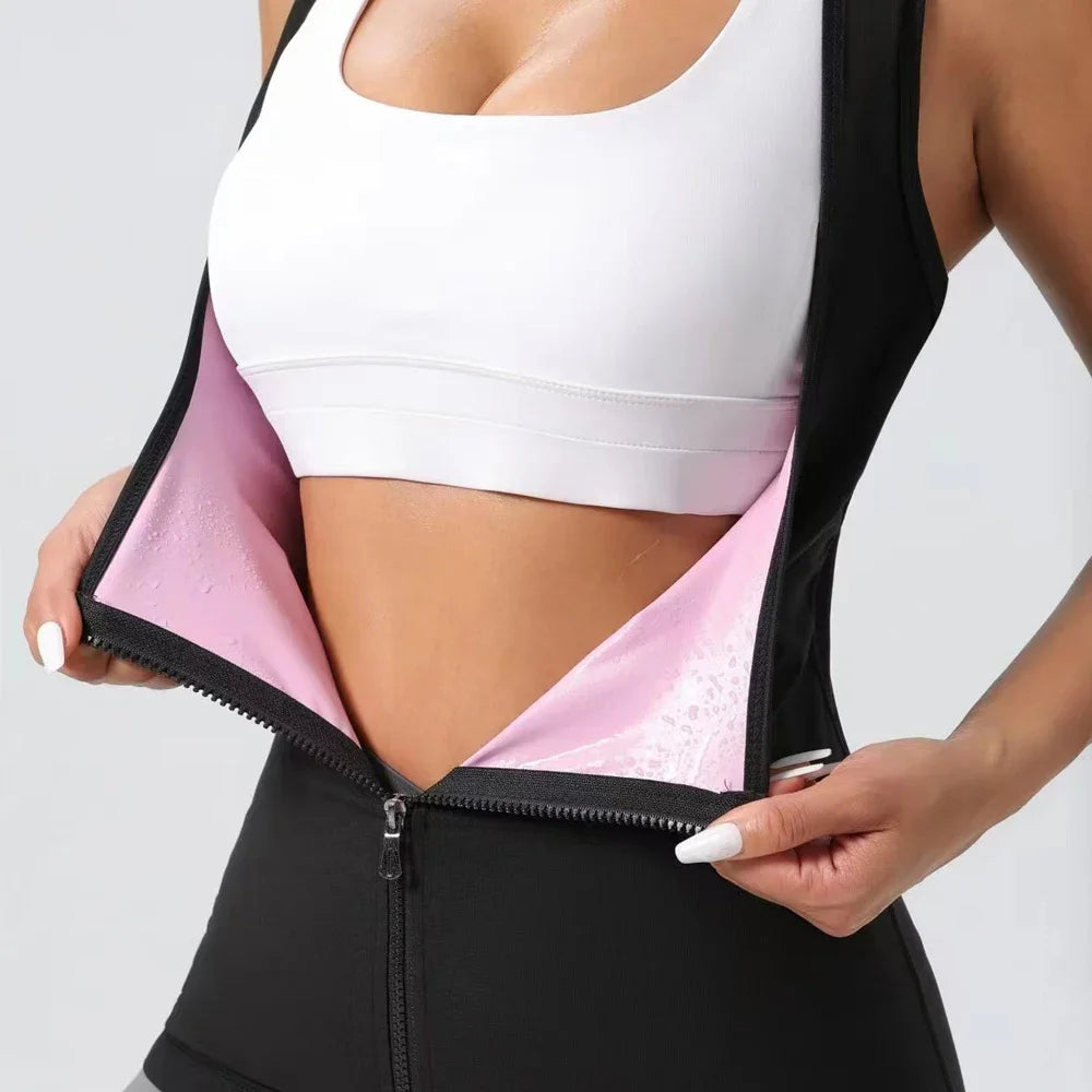 Camisa sauna feminina para perda de peso, emagrecimento pelo suor, corpo shaper fitness, zíper