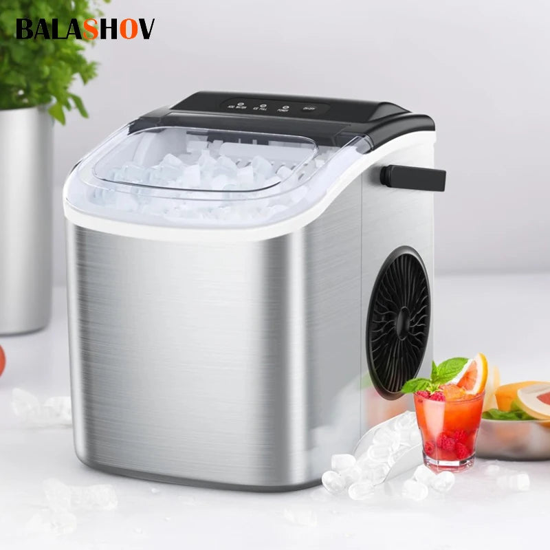 Máquina de fazer gelo elétrica para bar, casa, cozinha, escritório, cubo cilíndrico, via colher, automática, mini máquina de fazer gelo