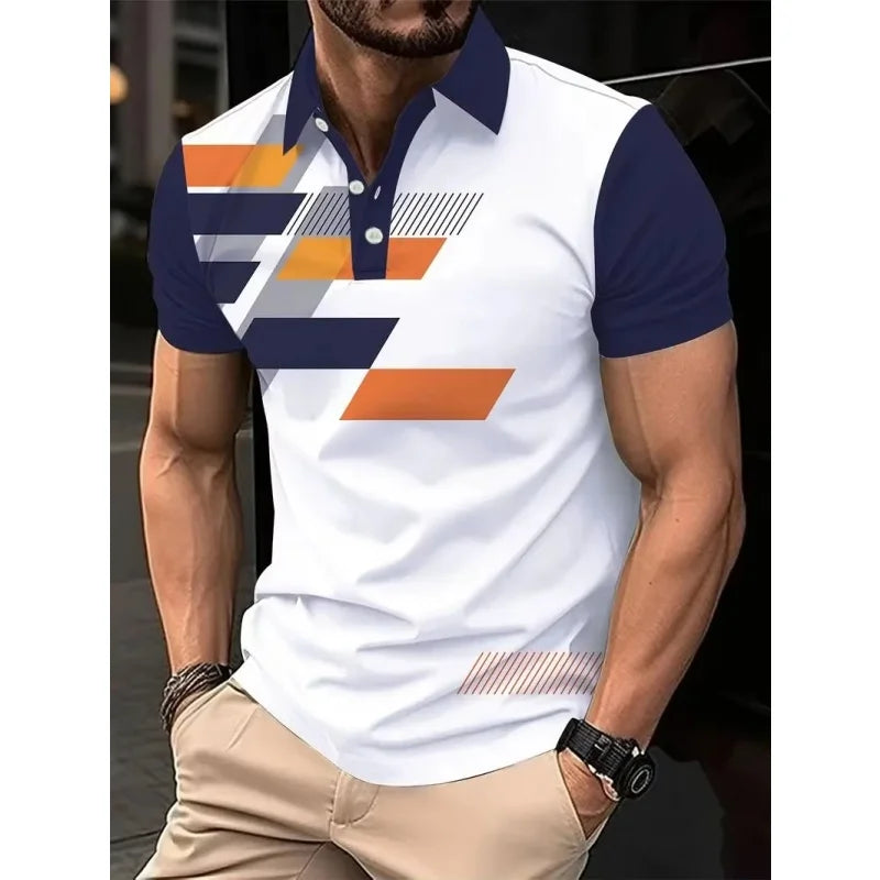Camisa polo masculina, manga curta, verão, casual, com botão, tops, colorida 3d impresso