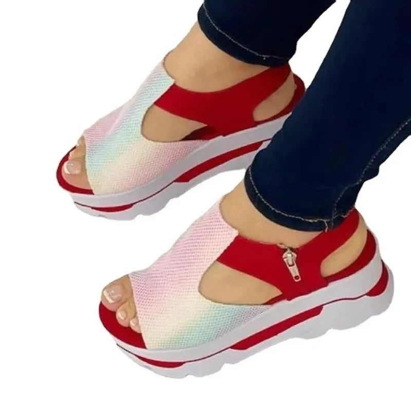 Sandálias Tamanho 43 Peep Toe Sapatos de Plataforma Cunha Sandálias Femininas 2023 Verão Moda Aumento de Altura Casual Praia Senhoras