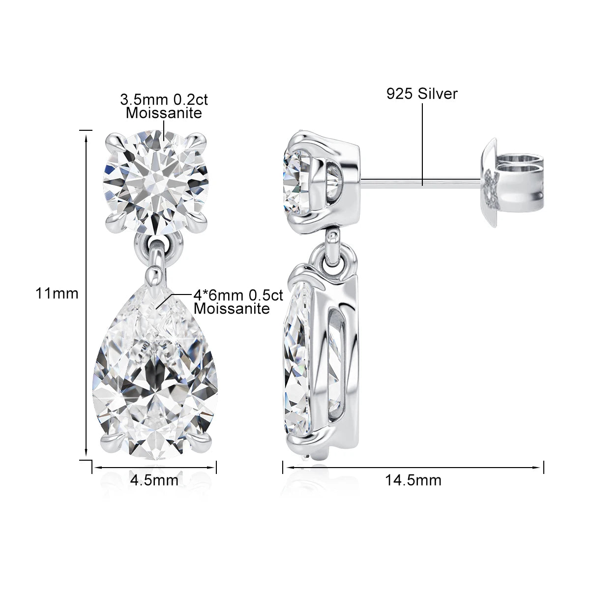 Brincos feminino de gota completo, brilhantes, moissanite, diamante d vvs1, 18k, banhado a ouro, 925 prata