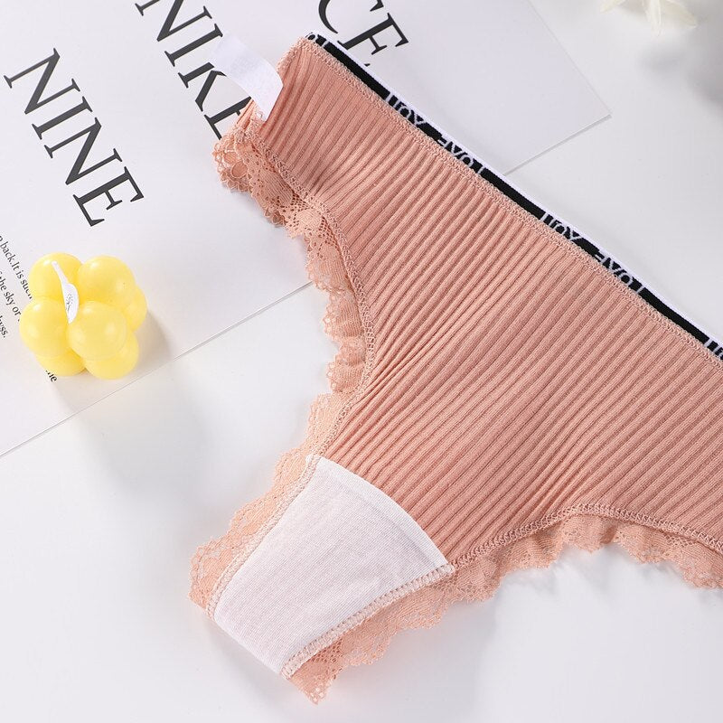 3 pçs/lote Tanga de Algodão Sexy Feminina Renda Cintura Baixa Calcinha Lingerie Feminina Cueca Cueca Lingerie Feminina O Badalo do sino