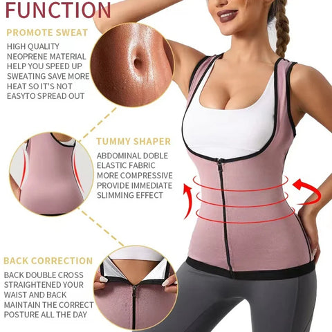 Camisa sauna feminina para perda de peso, emagrecimento pelo suor, corpo shaper fitness, zíper