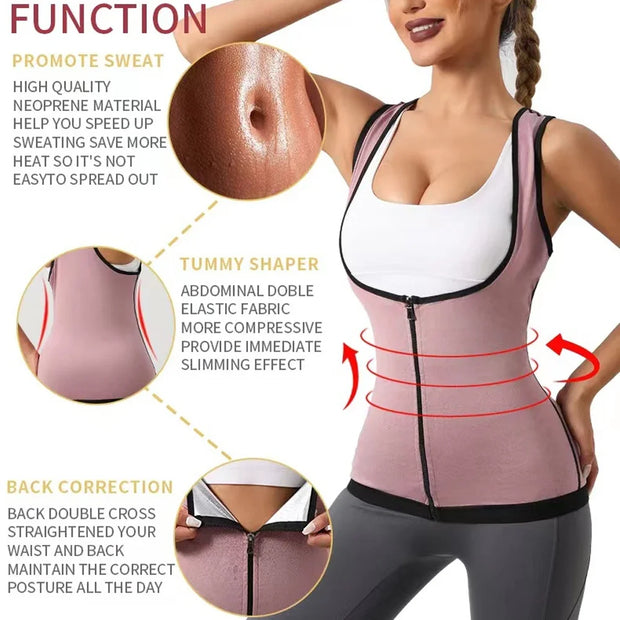 Camisa sauna feminina para perda de peso, emagrecimento pelo suor, corpo shaper fitness, zíper