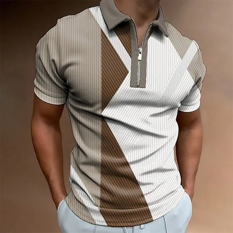 Camisas polo masculina com zíper, estampadas em 3D, camisas lapela, cotidianas, casuais masculinas de manga curta, roupas com botões extragrandes, 5XL