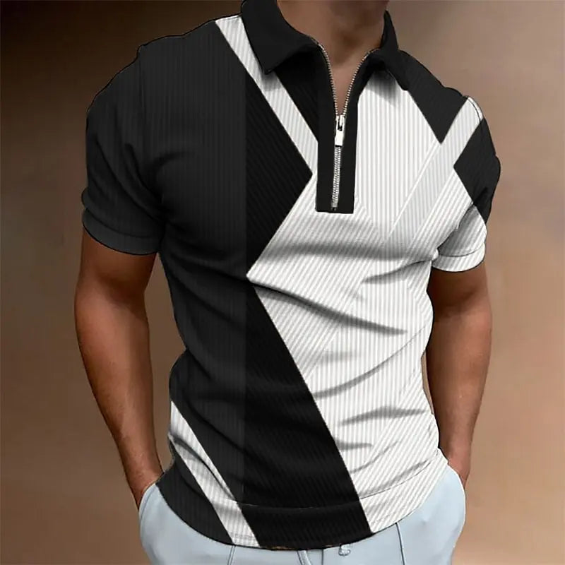 Camisas polo masculina com zíper, estampadas em 3D, camisas lapela, cotidianas, casuais masculinas de manga curta, roupas com botões extragrandes, 5XL