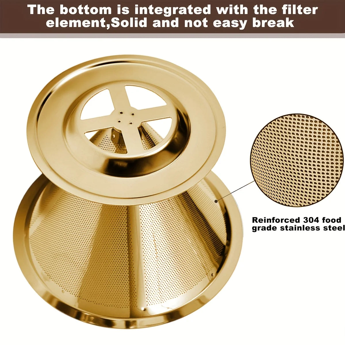 Filtro de café, de gotejamento, de aço inoxidável, copo de filtro de malha reutilizável, de camada dupla, de 1-2 copos