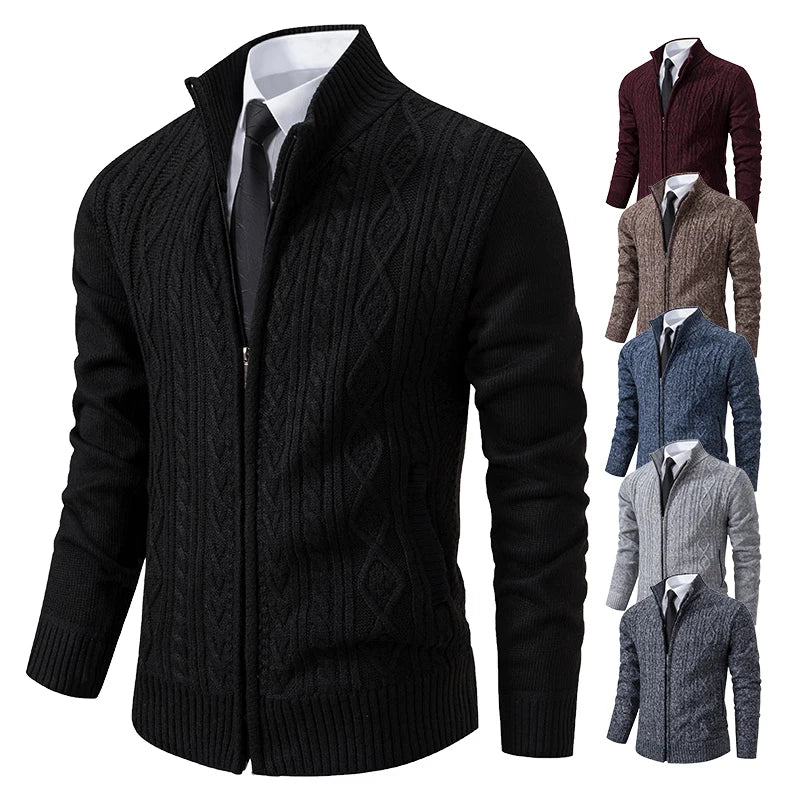 Casaco de moletom masculino suéteres de veludo cardigan grosso gola alta malha jumper marca malhas hombre roupas