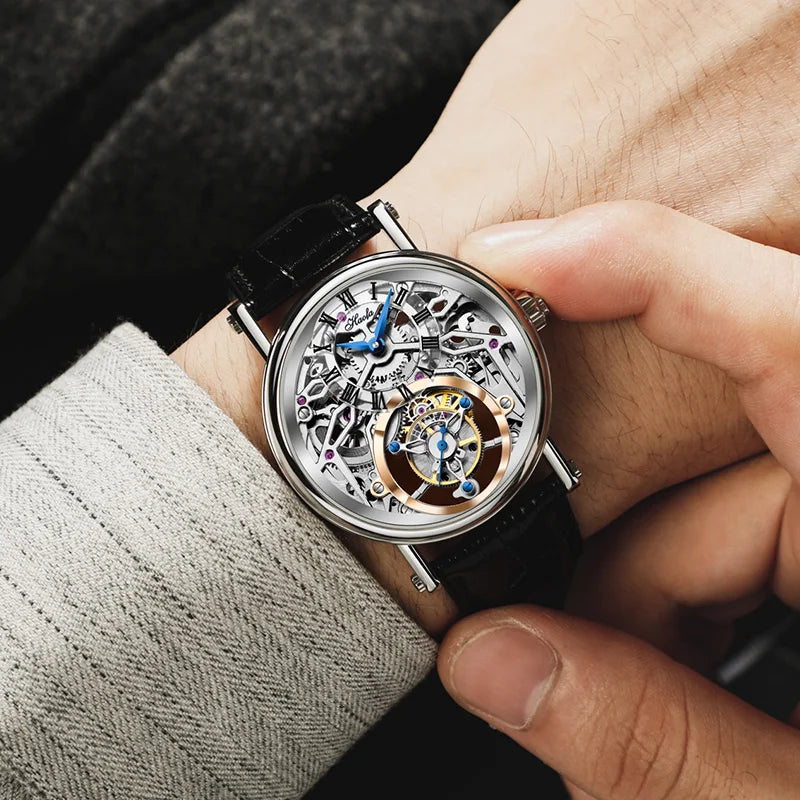 Relógio Masculino HAOFA Skeleton Tourbillon CNC Clássico Textura gravura Safira Movimento Manual Relógios Mecânicos Negócios 1602