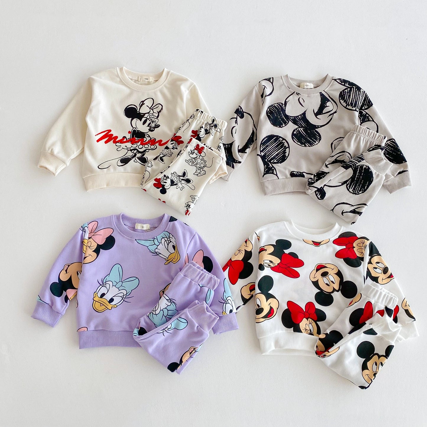 Conjunto infantil de menina, 2 peças, impressão dos desenhos animados, minnie, manga longa, moletom + calças