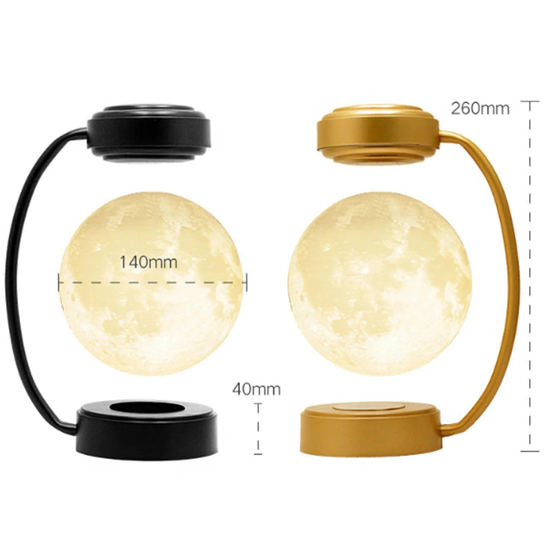 Lâmpada de lua magnética 3D levitando, luz noturna LED rotativa sem fio três cores lâmpada flutuante