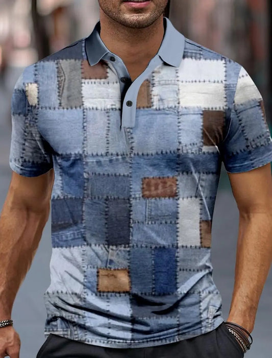 Camisa masculina polo, verão, casual, formal, streetwear, manga curta, lapela, xadrez, esportiva