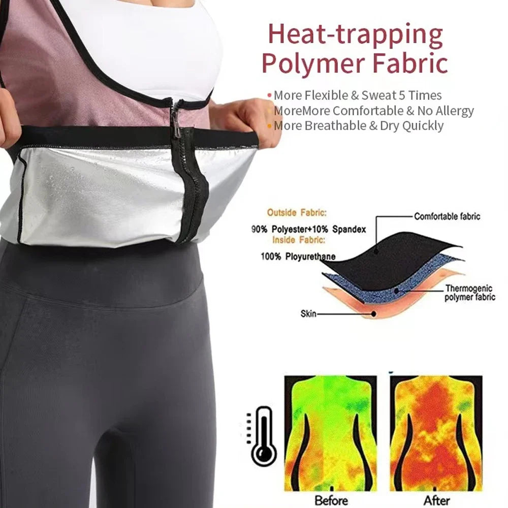 Camisa sauna feminina para perda de peso, emagrecimento pelo suor, corpo shaper fitness, zíper
