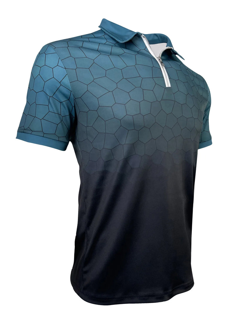 Camisa polo casual masculina com estampa gradiente 3d, manga curta, lapela, zíper, camisa respirável