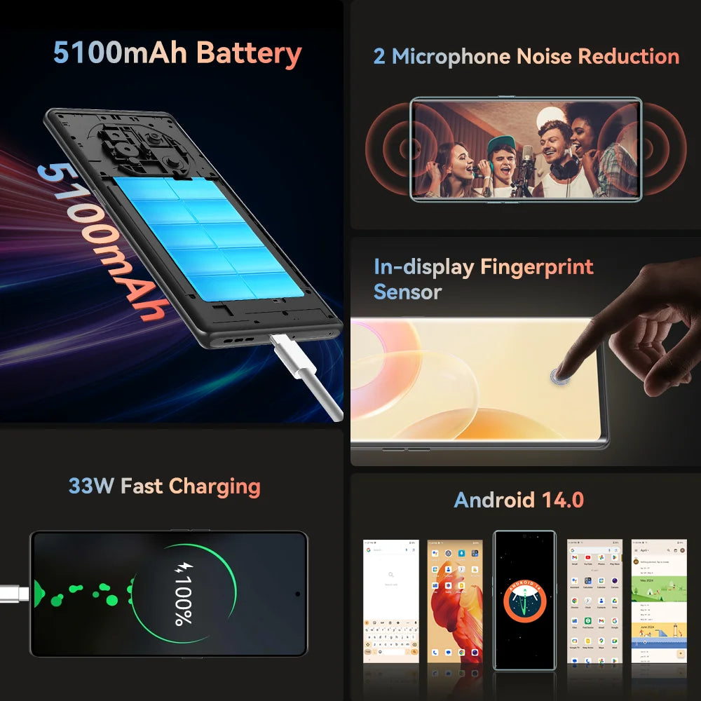 CUBOT X90, Smartphone Android 14, Tela curva AMOLED de 6,67 polegadas de 120 Hz, 32 GB de RAM (16 GB + 16 GB estendidos), 256 GB de ROM