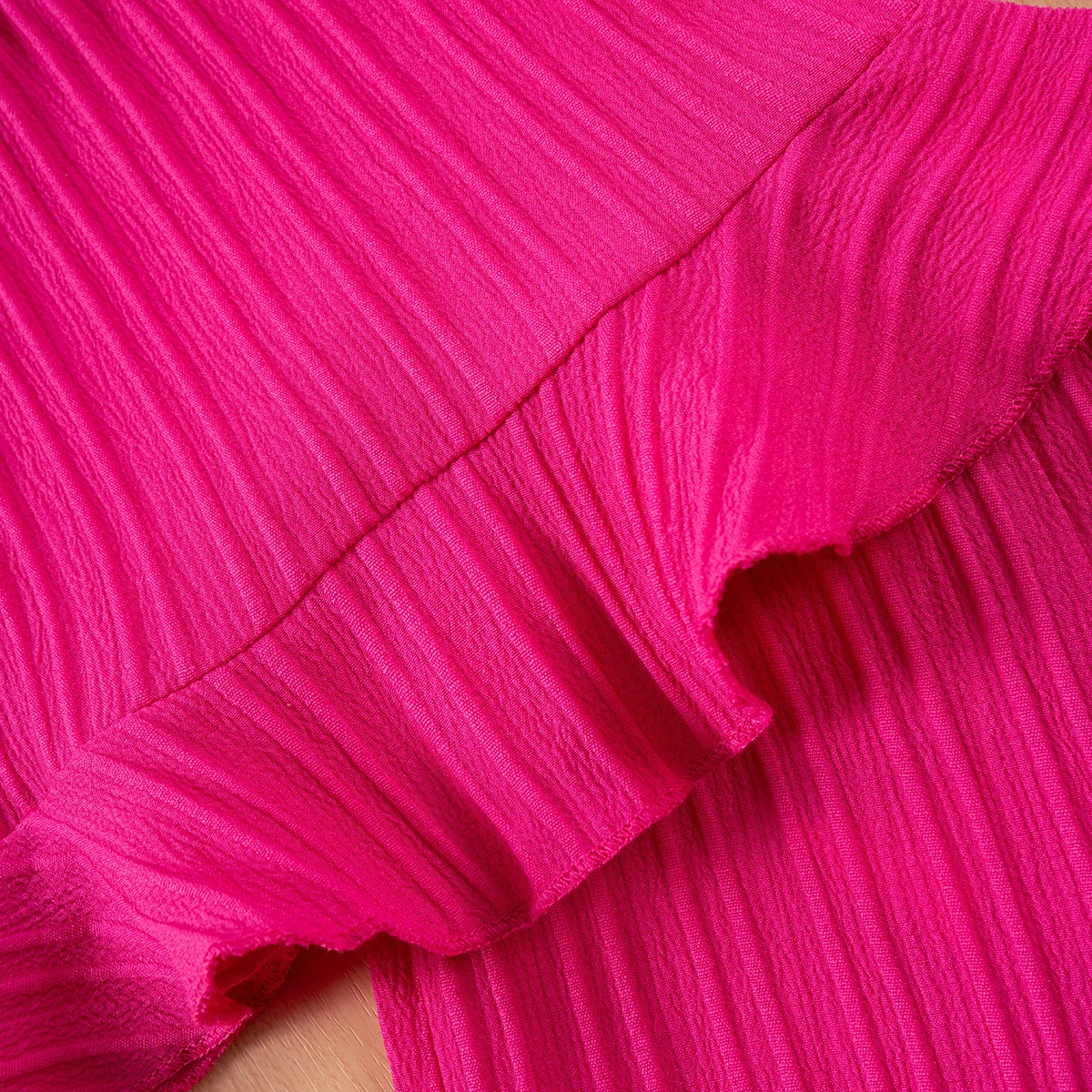 Conjunto infantil de menina, moda de verão, sem mangas com babados, regata e shorts cor sólida, duas peças