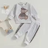 Conjunto de Roupa Infantil para Meninos - Outono - Blusa de Moletom com Bordado de Ursinho e Calça com Elástico na Cintura - 2 Peças