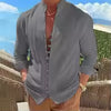 Camisa masculina de algodão e linho para primavera e outono, com mangas compridas, cor sólida, fechamento por botões, estilo casual