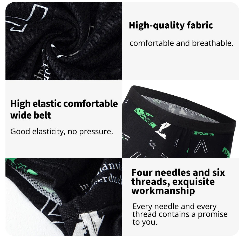 Conjunto de 4 peças de roupa íntima masculina com estampa de letras em inglês, respirável, elegante, confortável, plus size, boxer adolescente