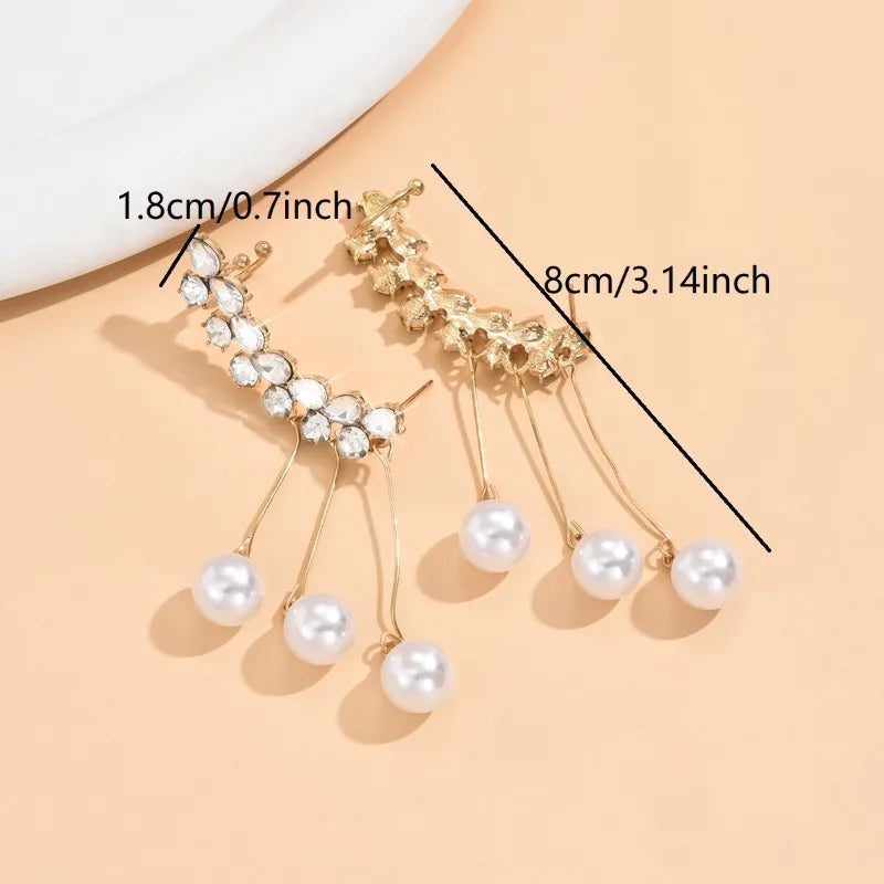 Brincos feminino de cristal, longos borla, forma de gota, elegante, espumante, imitação de pérola em pingente