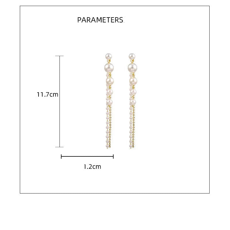 Brincos feminino, pendurados, longos, da moda coreana, cristal, completo, pérolas simuladas, borla
