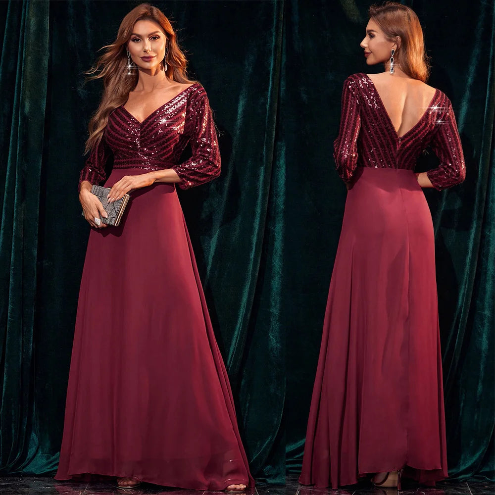 Vestido feminino, longo, maxi com lantejoulas, vestido para ocasiões festivas