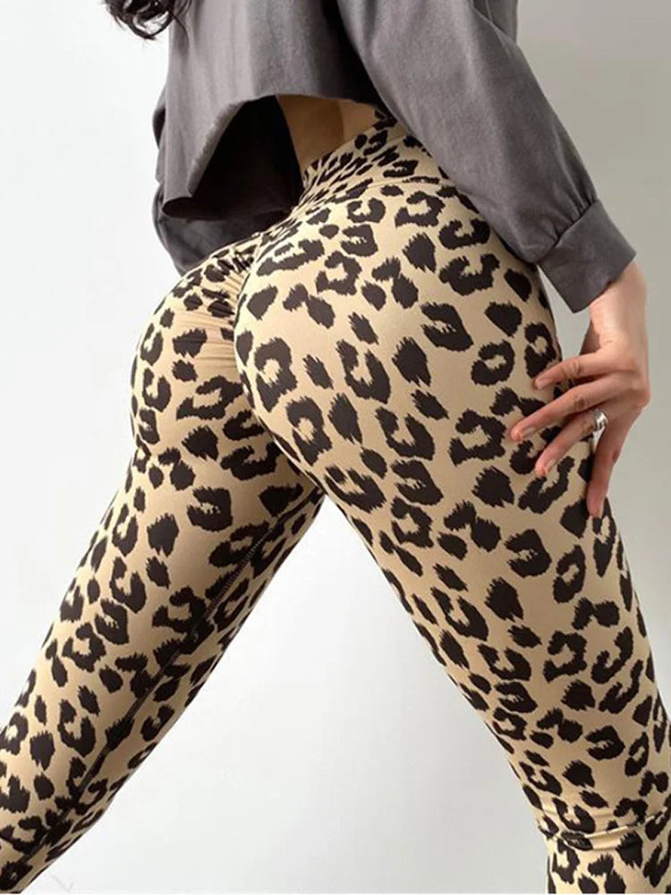 Calças justas casuais leggings femininas, sem costura, push up, estampa de leopardo, zebra, cobra, de esportes, academia, ioga