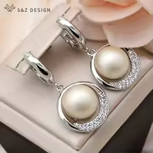 Brincos redondos de pérolas artificiais para mulheres, joias de zircônia cúbica em ouro rosa 585 para casamento