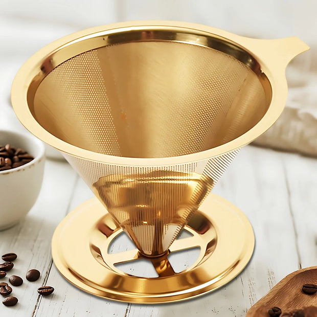 Filtro de café, de gotejamento, de aço inoxidável, copo de filtro de malha reutilizável, de camada dupla, de 1-2 copos
