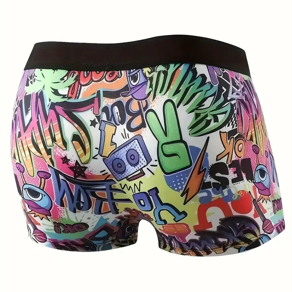 Conjunto de 10 peças de shorts boxer personalizados masculinos com estampa de graffiti, roupas íntimas esportivas e confortáveis
