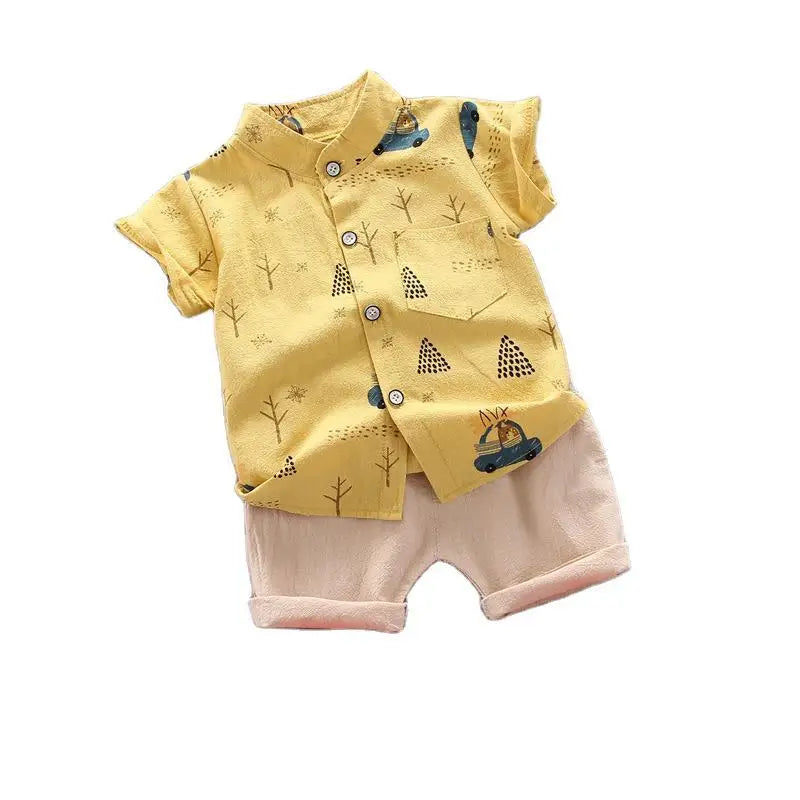 Conjunto de roupas para bebês meninos, 2 peças, casuais, top e shorts, estampas e cores