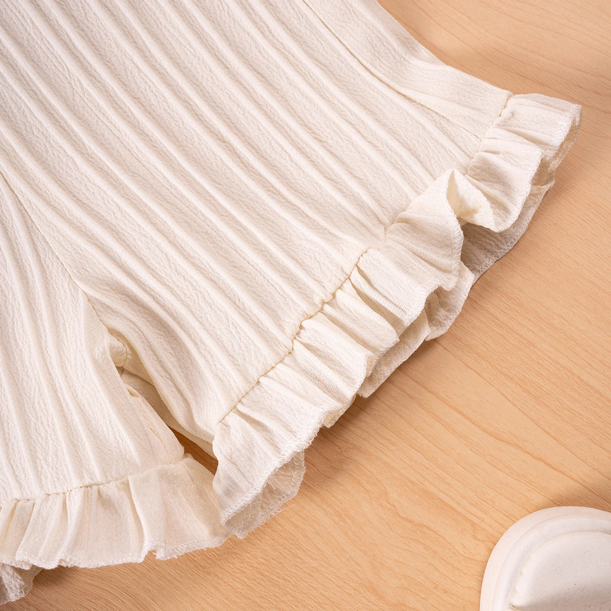 Conjunto infantil de menina, moda de verão, sem mangas com babados, regata e shorts cor sólida, duas peças