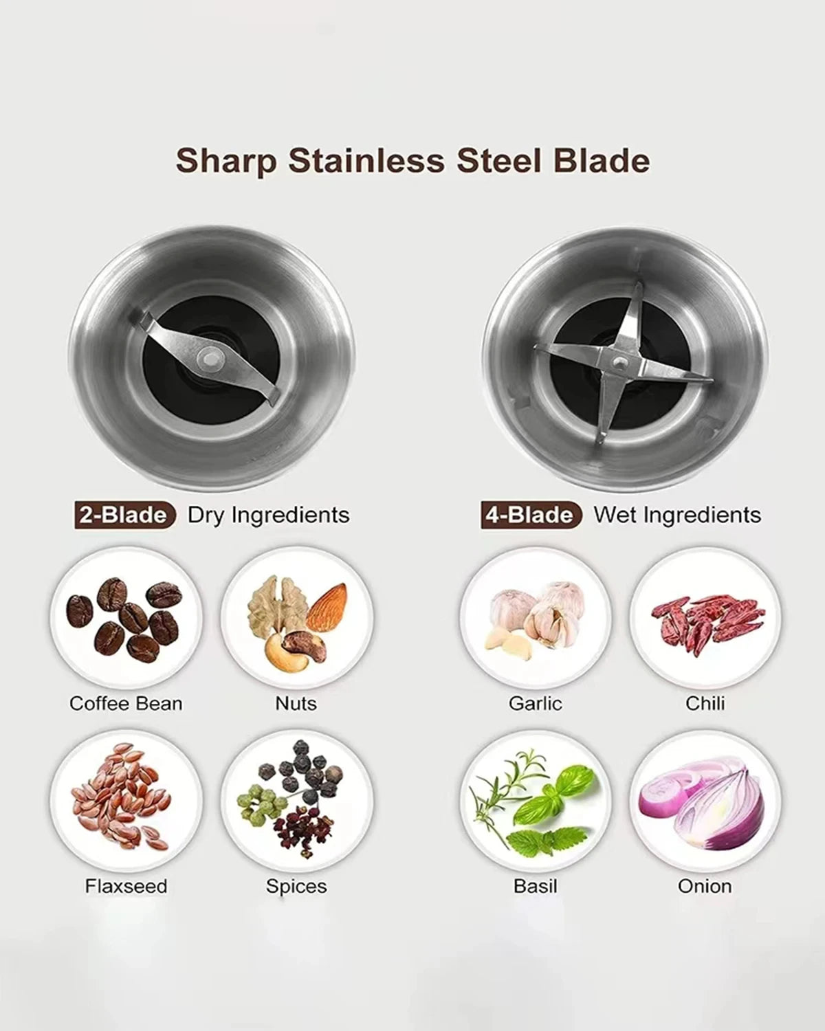 Moedor elétrico de grãos de café, de alta potência, máquina moedora de feijão, copo destacável, limpeza, multifuncional