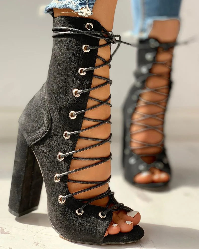 Sandálias de salto alto feminina, sapato cruzado, sandálias altas, conforto, tamanho grande