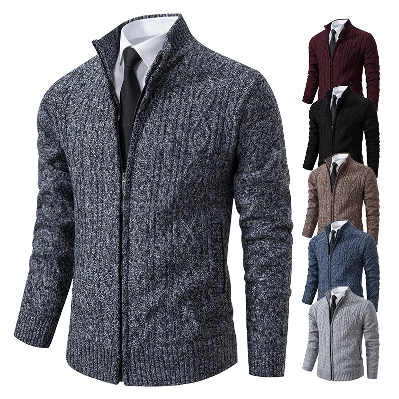 Casaco de moletom masculino suéteres de veludo cardigan grosso gola alta malha jumper marca malhas hombre roupas