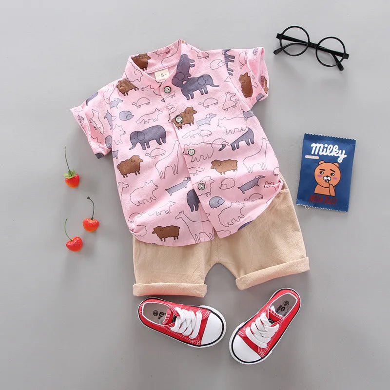Conjunto de roupas para bebês meninos, 2 peças, casuais, top e shorts, estampas e cores