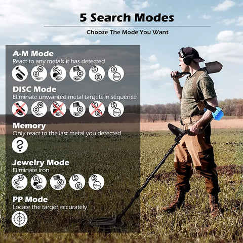 Detetor de metais subterrâneo com bobina de pesquisa à prova d'água IP68 de 9,8 polegadas