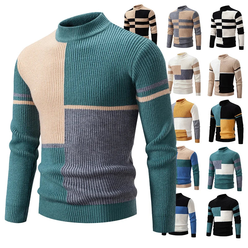 Suéter pulôver masculino patchwork cavalheiro personalizado slim fit blusa de malha