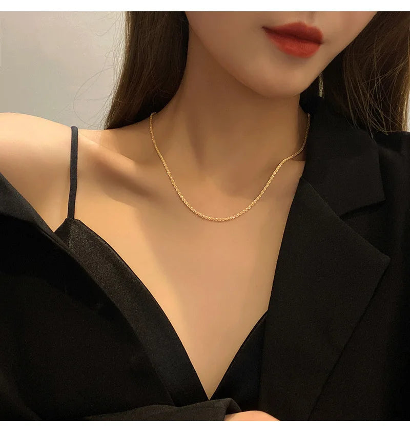 Colar feminino, cor ouro cintilante, aço titanium, corrente e gargantilha, joia fina coreana