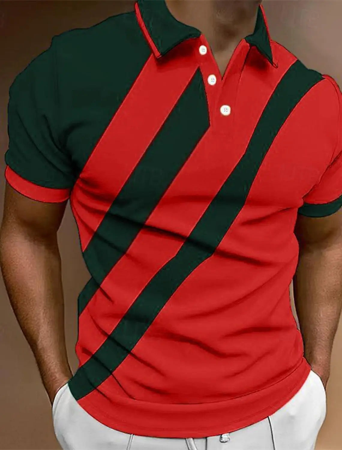Camisa polo de golfe casual masculina, manga curta, botão básico de bloco colorido, ajuste regular, camisa trabalho lapela, primavera e verão