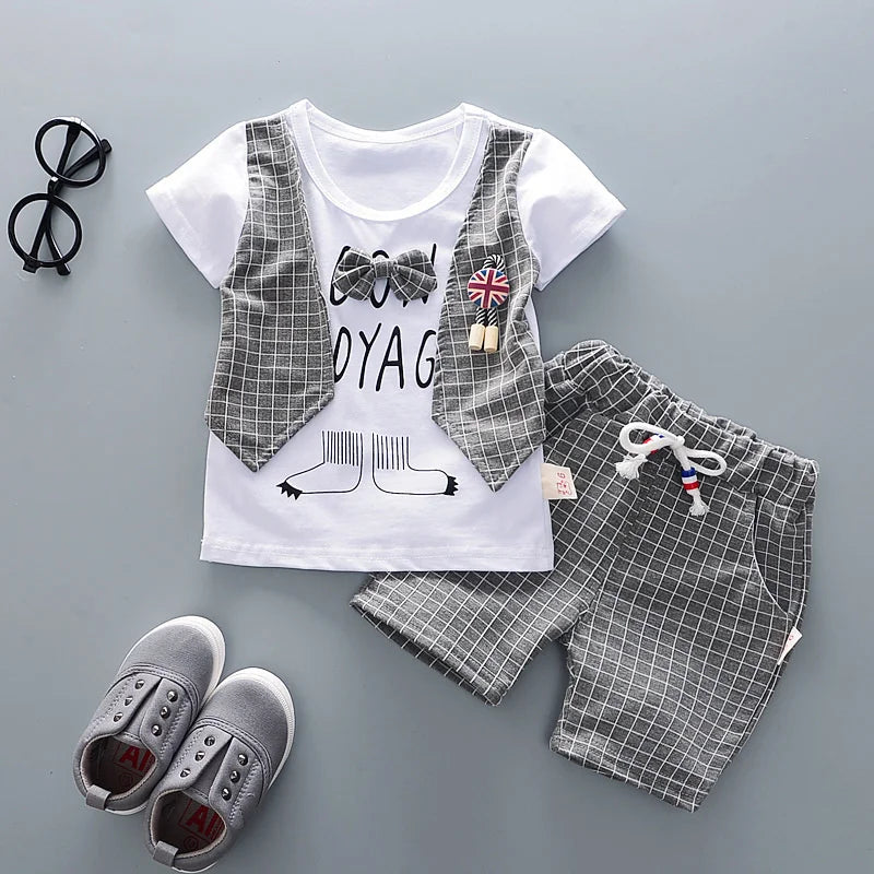 Conjunto de roupas infantis, meninas e meninos, camiseta e shorts, 2 pçs,casual