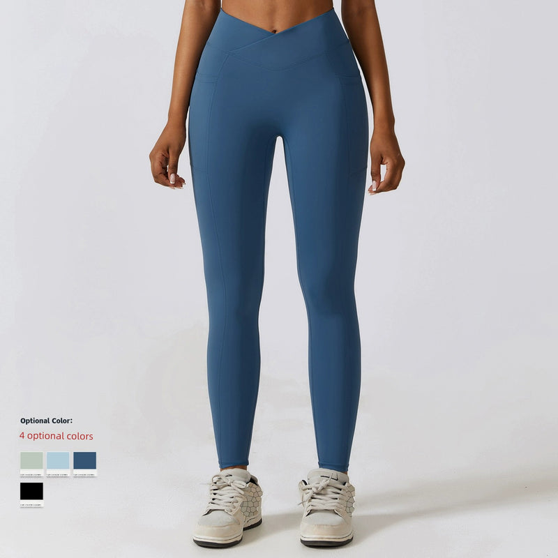 Calça esportiva feminina com levantamento de quadril, secagem rápida, skinny, corrida, bolso, nude, cintura alta, yoga, quadril