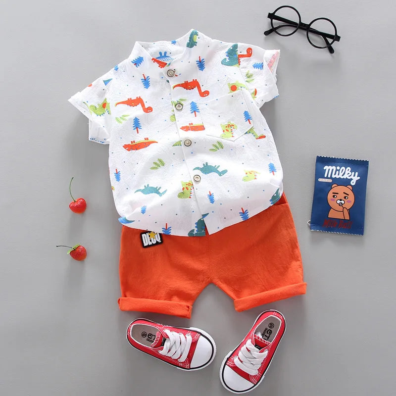 Conjunto de roupas para bebês meninos, 2 peças, casuais, top e shorts, estampas e cores