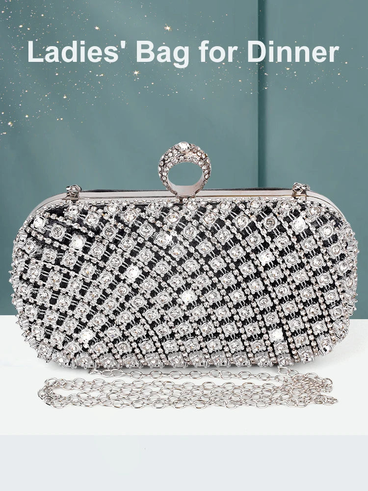 Bolsa feminina pequena quadrada de strass e corrente tendência luxo designer