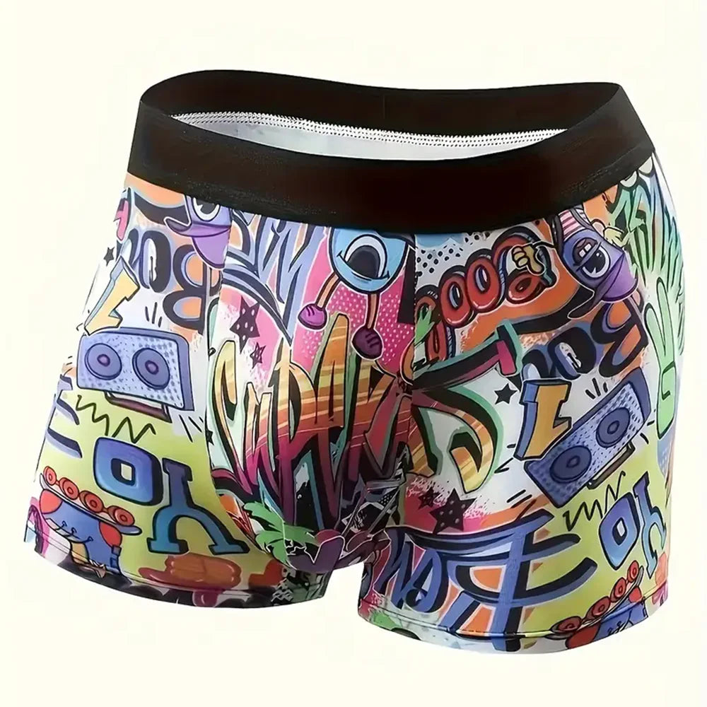 Conjunto de 10 peças de shorts boxer personalizados masculinos com estampa de graffiti, roupas íntimas esportivas e confortáveis