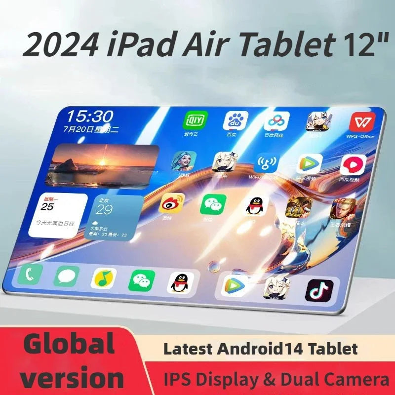 Computador Tablet Versão Global Android 14 IPAD AIR Pro 12" 16GB+1TB 5G Dual SIM Chamada GPS Bluetooth WiFi WPS Tela Cheia