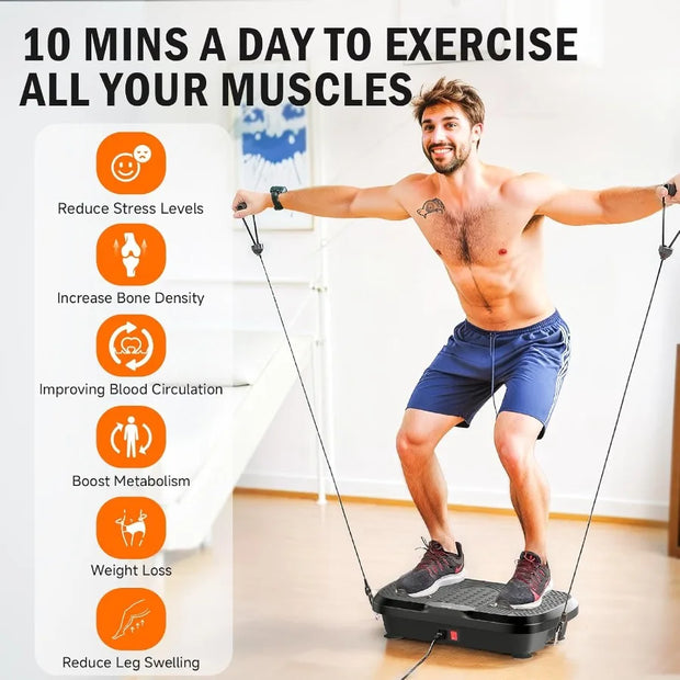 Máquina de Exercício Conjunto em Placa Vibratória, para Treino de Corpo Inteiro, Estimula Drenagem linfática, 240 Velocidades Ajustáveis