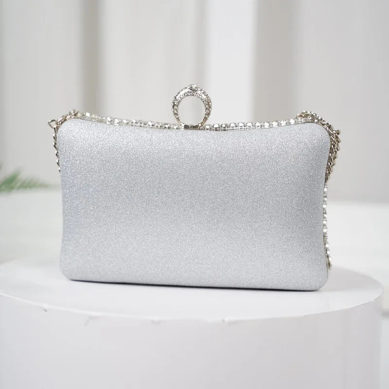 Bolsas de noite de diamantes feminina, de luxo prateadas e douradas, para festa de casamento, com strass