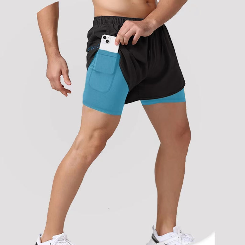 2023 Calções Esportivos Masculinos Roupas Esportivas Calça Curta de Treinamento de Dois Andares Verão 2 em 1 Praia Homme Roupas Jogging Academia Shorts de Corrida ANSDANK