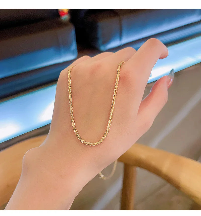 Colar feminino, cor ouro cintilante, aço titanium, corrente e gargantilha, joia fina coreana